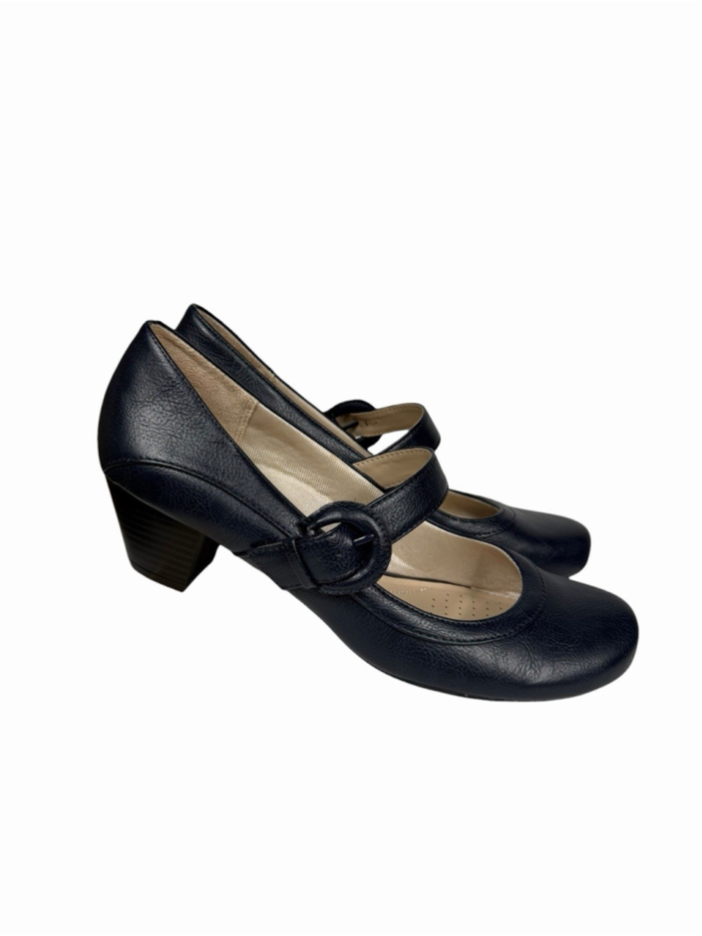 LifeStride Women's Rozz Mary Jane Flat Navy Blue Adjustable Strap Women's 9.5